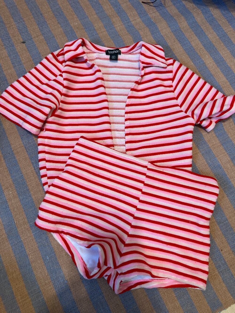 BOOHOO Striped Open Top and Short Set